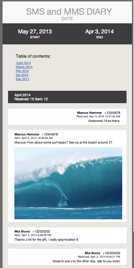 SMS and MMS Diary  Donation Screen 2