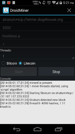 DroidMiner BTC LTC DOGE Miner