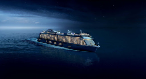 Royal-Princess-at-night - When night falls, Royal Princess offers guests the option to relax in quietude or catch a late night comedy or game show, a Movies Under the Stars screening, dancing to live music and many other choices.