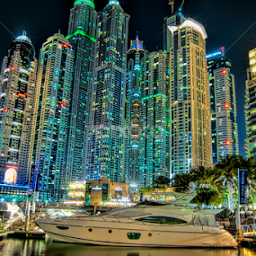 Marina's Sky Craper by Danny Ugaddan - City,  Street & Park Night