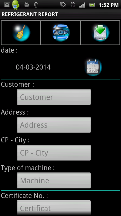 Android application REFRIGERANT REPORT screenshort