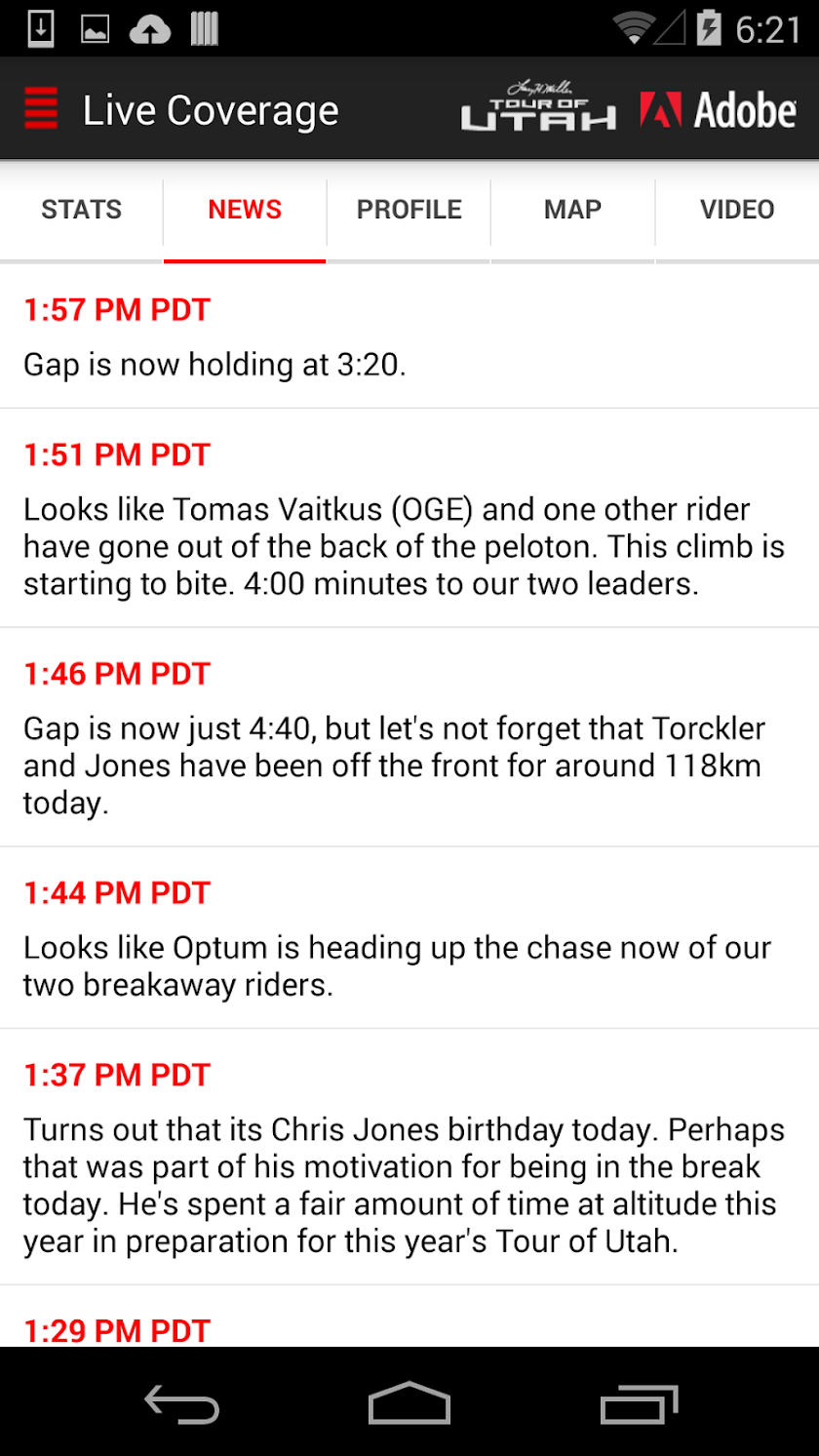 2016 Tour of Utah Tour Tracker Screen 2