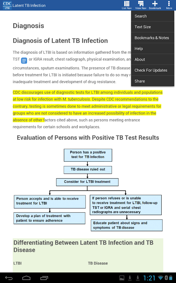   CDC LTBI – posnetek zaslona 