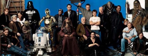 George Lucas e o elenco dos seis filmes