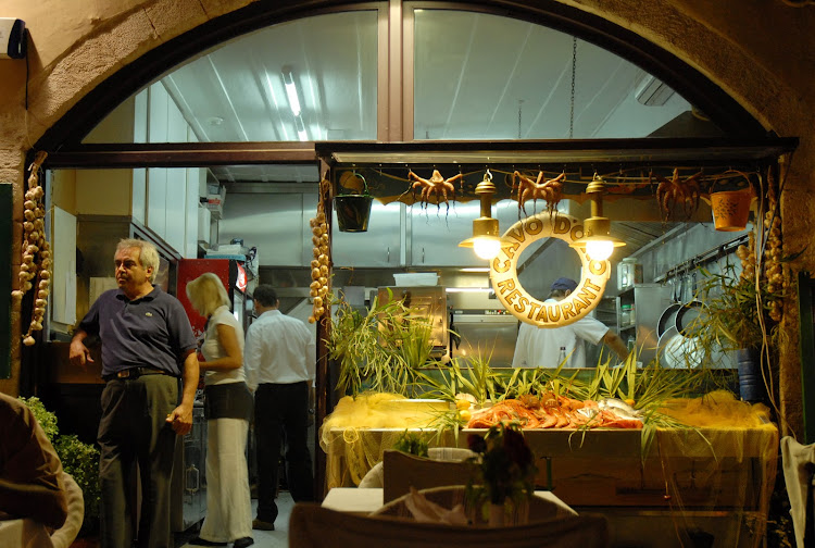 Cavo d'Oro restaurant in Rethymnon offers a magnificent view of the old Venetian Harbor on the Greek island of Crete.