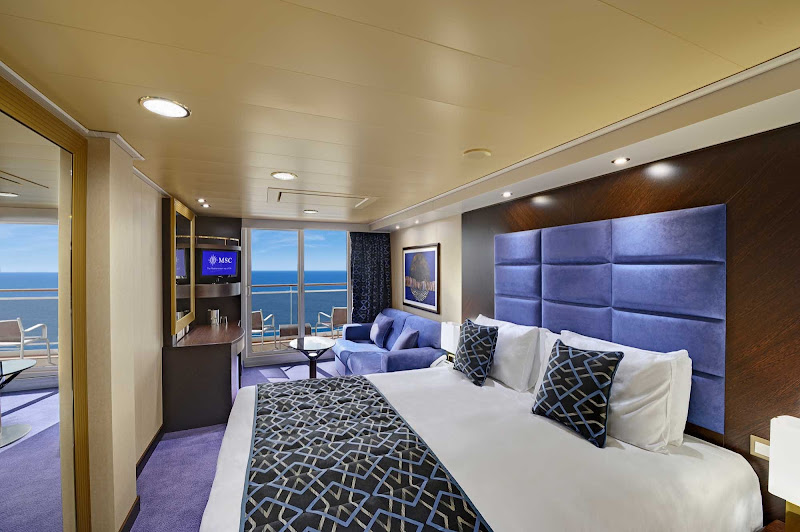 MSC Preziosa's Balcony Staterooms are stylish and comfortable, and all include the line's signature interactive TV system.
