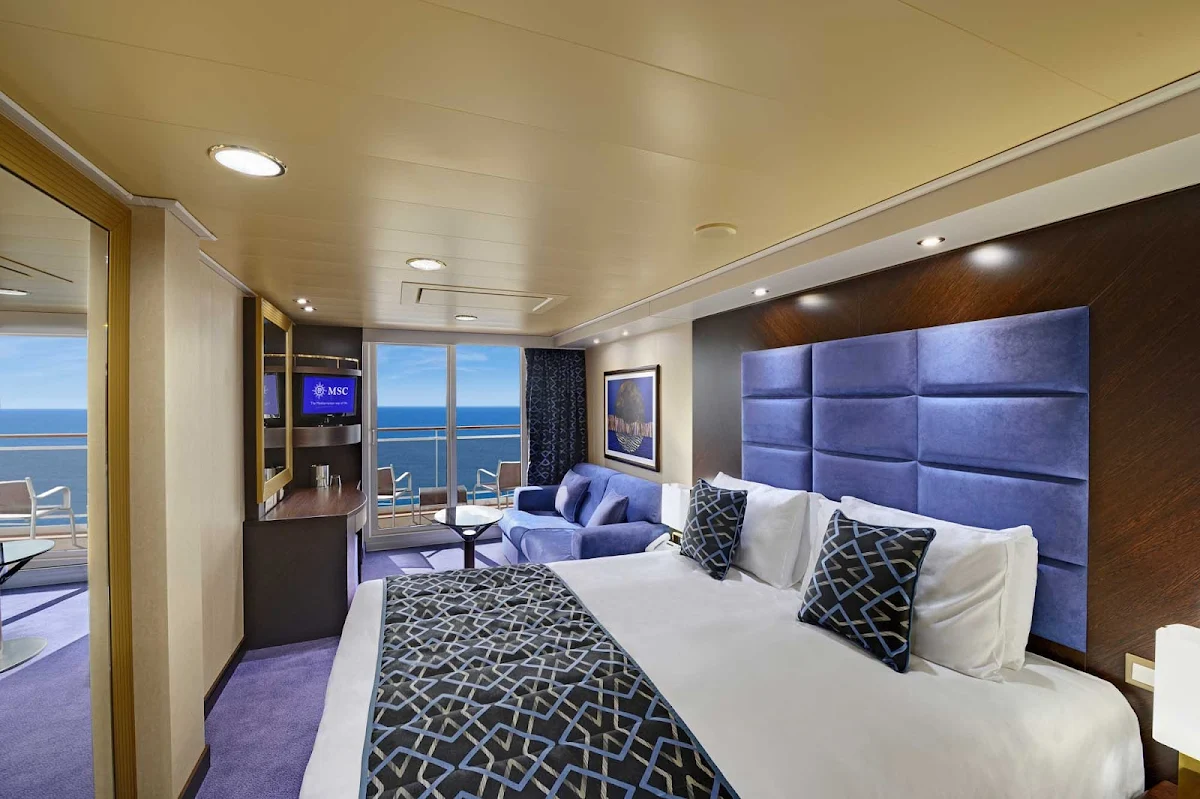 MSC-Preziosa-Balcony-Cabin - MSC Preziosa's Balcony Staterooms are stylish and comfortable, and all include the line's signature interactive TV system.  