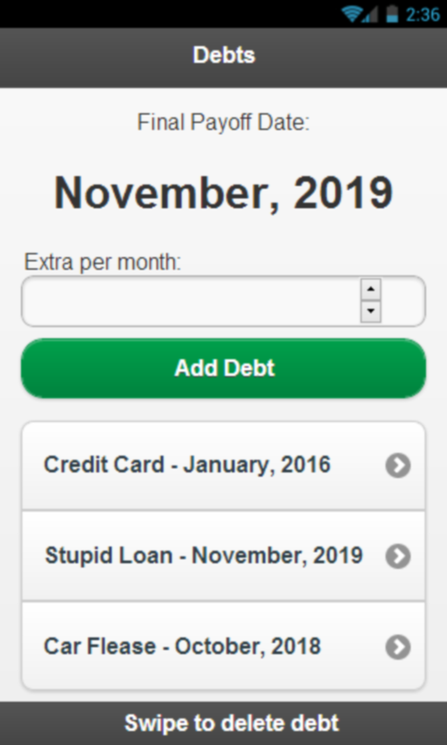 Simple Debt Snowball (Debt) Screen 1