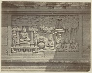 Basreliëf in de muur aan de zuidzijde van de Borobudur met een Gandavyuha vertelling.