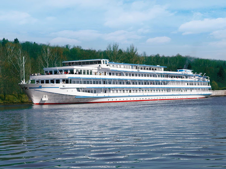 The boutique cruise ship River Victoria makes her way along the shores of the Volga River in Russia.