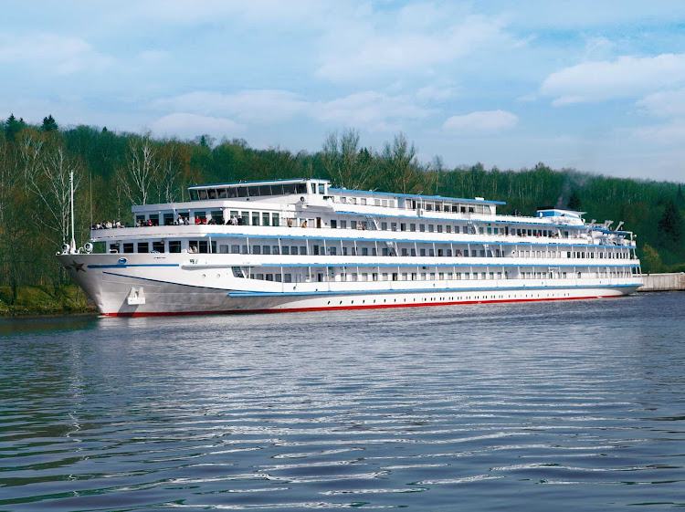 The boutique cruise ship River Victoria makes its way along the shores of the Volga River in Russia.