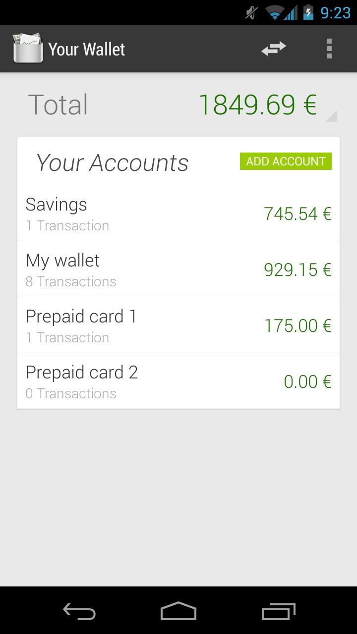 Android application Your Wallet screenshort