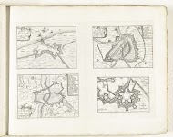 Plattegronden van Terneuzen, Dendermonde, Kortrijk en de citadel van Kortrijk, ca. 1702