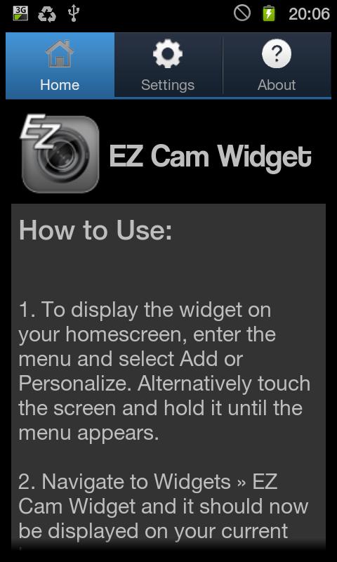EZ Cam Widget Screen 2
