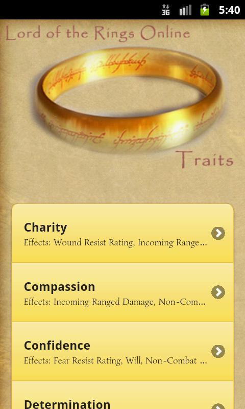 Android application lotroTraits screenshort