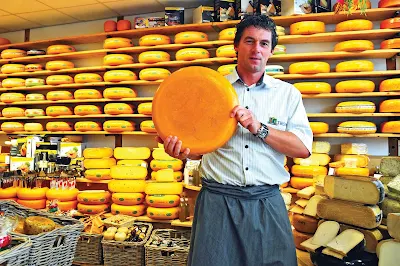 A cheese vendor in Alkmaar, north of Amsterdam in the Netherlands.