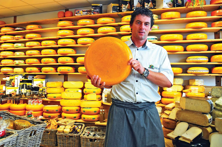 A cheese vendor in Alkmaar, north of Amsterdam in the Netherlands.