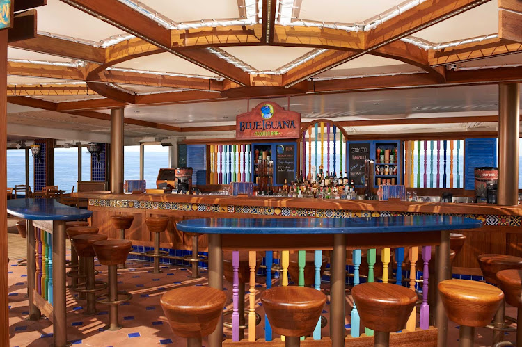 Order a slushy tequila drink or ice-cold Mexican cerveza at the colorful BlueIguana Tequila Bar, a slice of Mexican paradise next to Carnival Liberty's pool.