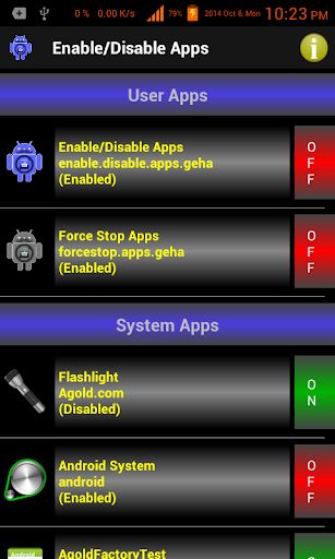 Enable Disable Applications