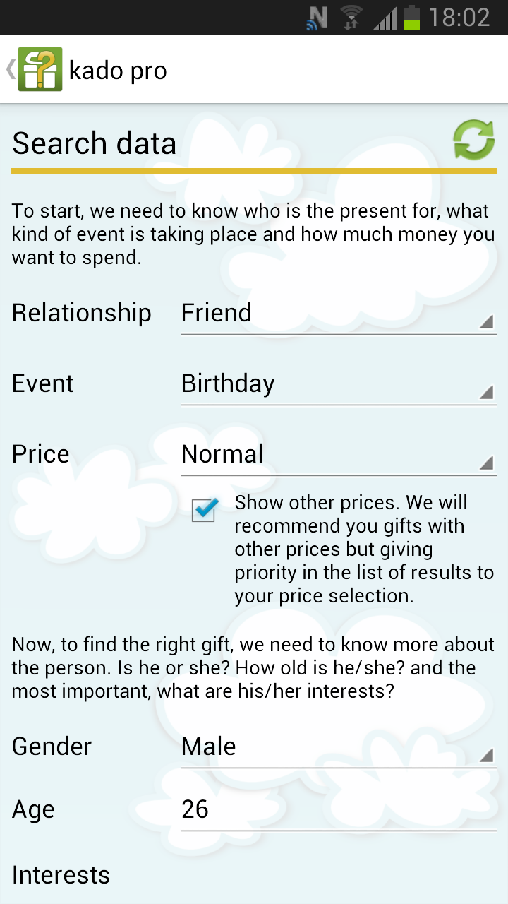 Kado Pro. Gift finder. Screen 2