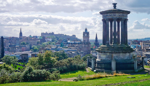 View of Edinburgh, Scotland, from a scenic hilltop. 