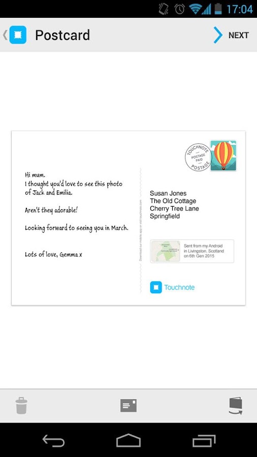 Touchnote screenshot