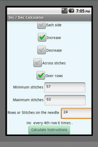 inc dec knitting calculator Screen 1