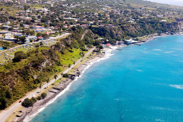 An aeriel view of the coast of St. Eustatius. The small Caribbean island is a special municipality of the Netherlands.