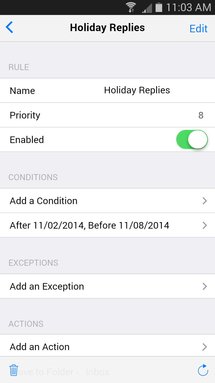 Inbox Rules Screen 2
