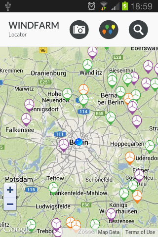 Android application Windfarm Locator screenshort