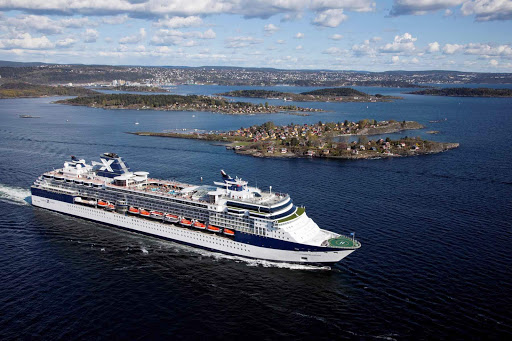 Celebrity Constellation sails past the harbor of Oslo.