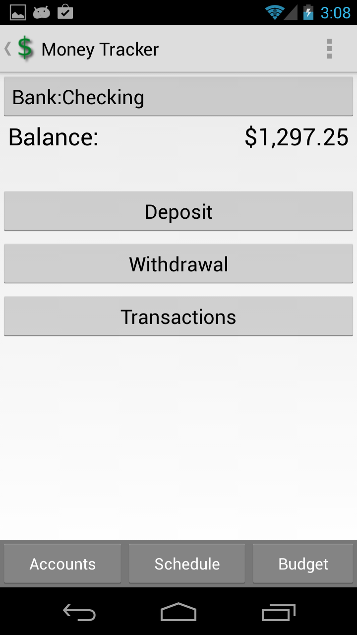 Money Tracker Screen 1