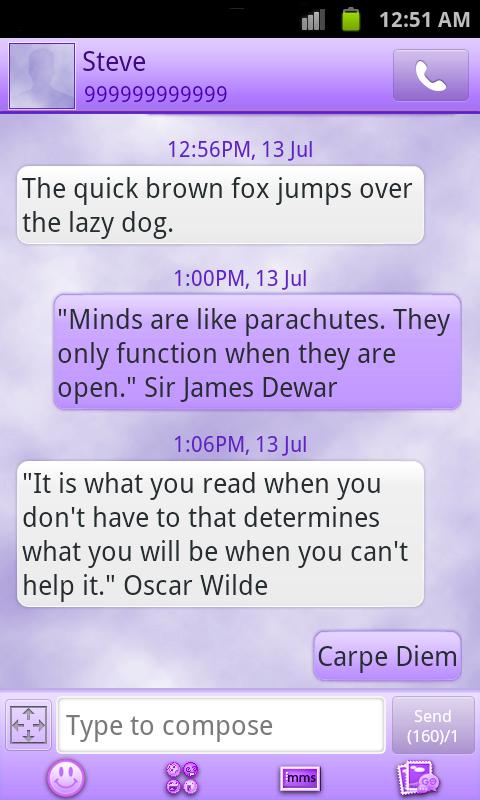 Android application GO SMS Theme Elite Purple screenshort