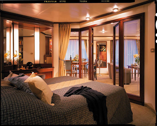 The Silver Suite aboard Silver Whisper rewards you with an extra room to spread out, a teak veranda with fine patio furniture and a luxurious marbled bathroom.