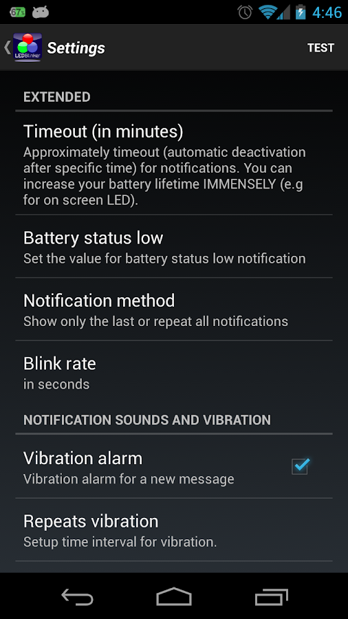 LEDBlinker Notifications - screenshot