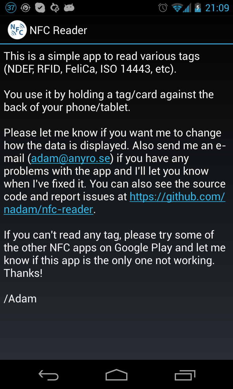 NFC Reader Screen 1