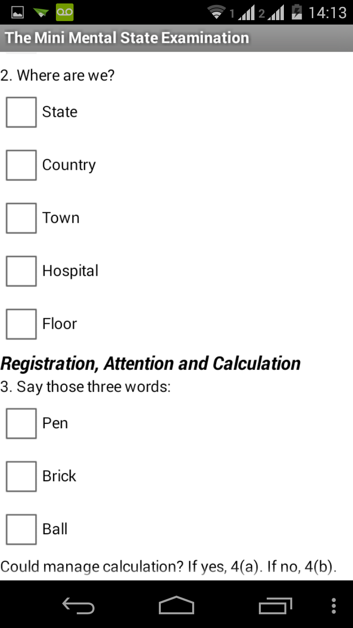 Mini Mental Test (english) Screen 2