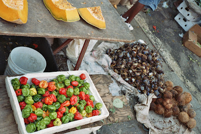 fruit, crabs, coconut at the market