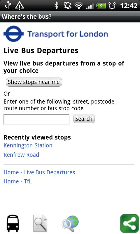 Android application Wheres the bus? screenshort