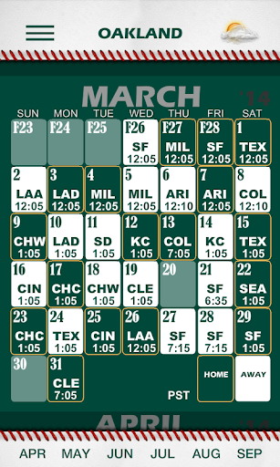 Baseball PocketSked- Athletics