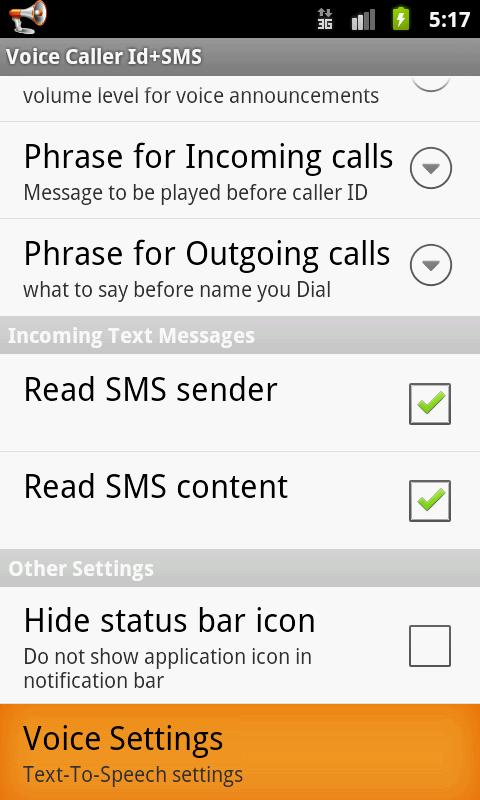 Voice Caller ID + SMS Pro Screen 2