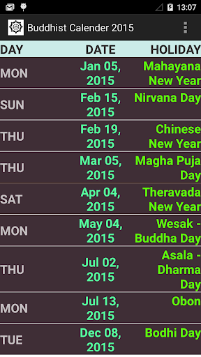 BUDHIST FESTIVAL CALENDER 2015