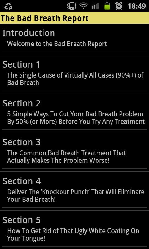 Android application The Bad Breath Report screenshort