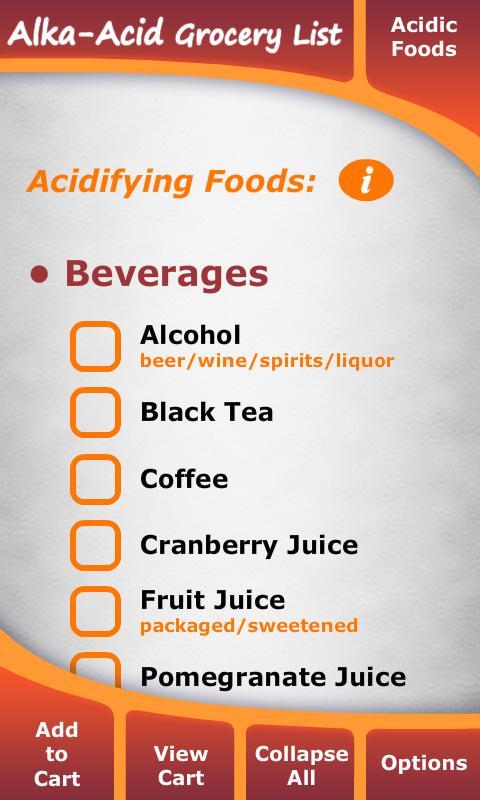 Alkaline &amp; Acidic Grocery List Screen 3