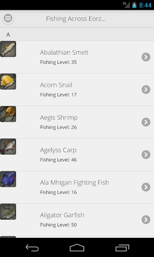 Android application FFXIV Fishing Across Eorzea screenshort