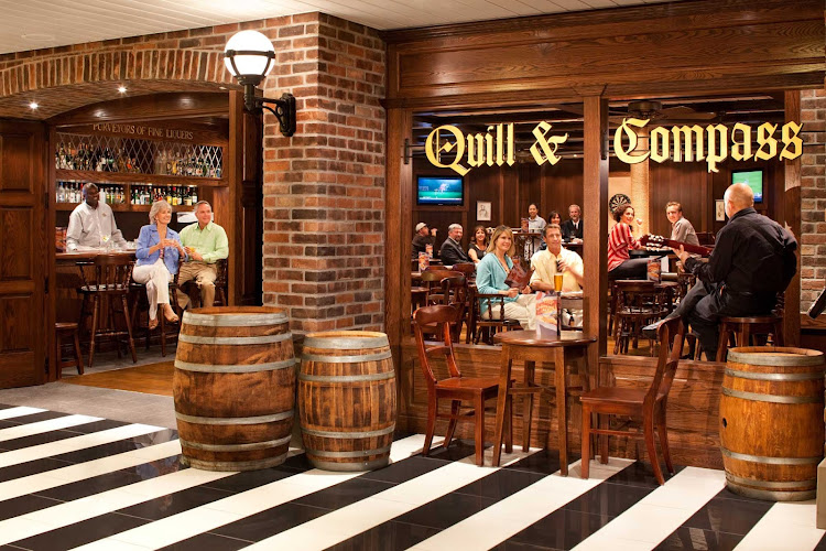 Lift a pint at the British-style Quill & Compass Pub aboard Radiance of the Seas.