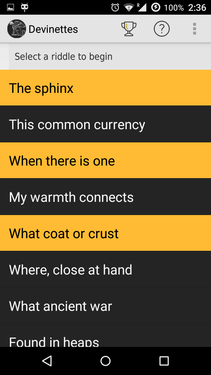 Android application Devinettes screenshort