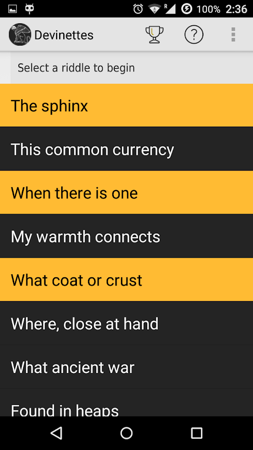 Android application Devinettes screenshort