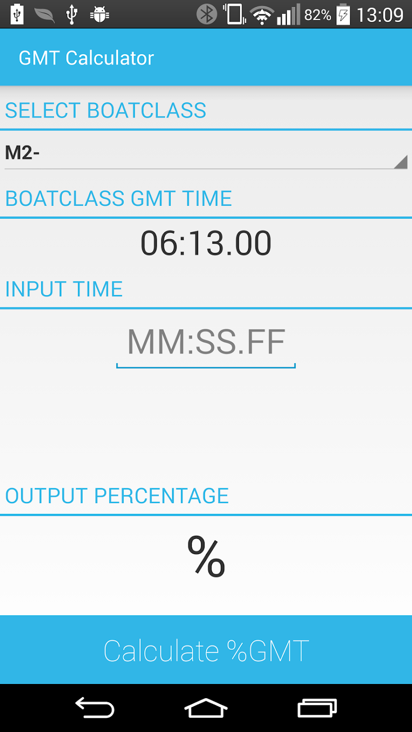 Rowing GMT Calculator Screen 1