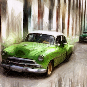 Street and Old Car in Cuba by Daliana Pacuraru - Mixed Media All Mixed Media